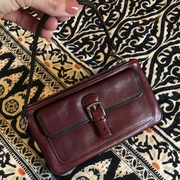 Maroon Coach Wristlet With Snap Front Closure and Zip Center Pocket - Picture 4 of 8